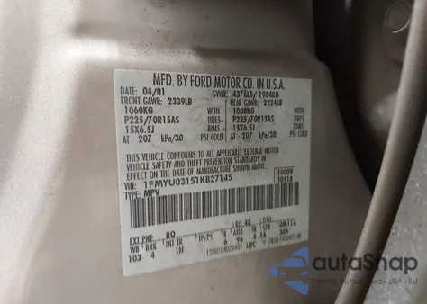 2001 Ford Escape Xlt from USA, damaged, VIN 1FMYU03151KB27145